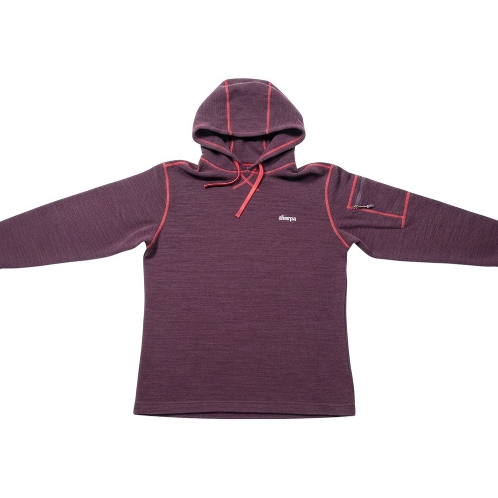 Sherpa Adventure Gear Mens Large Fleece Hoodie Purple Red Stitching Made in USA